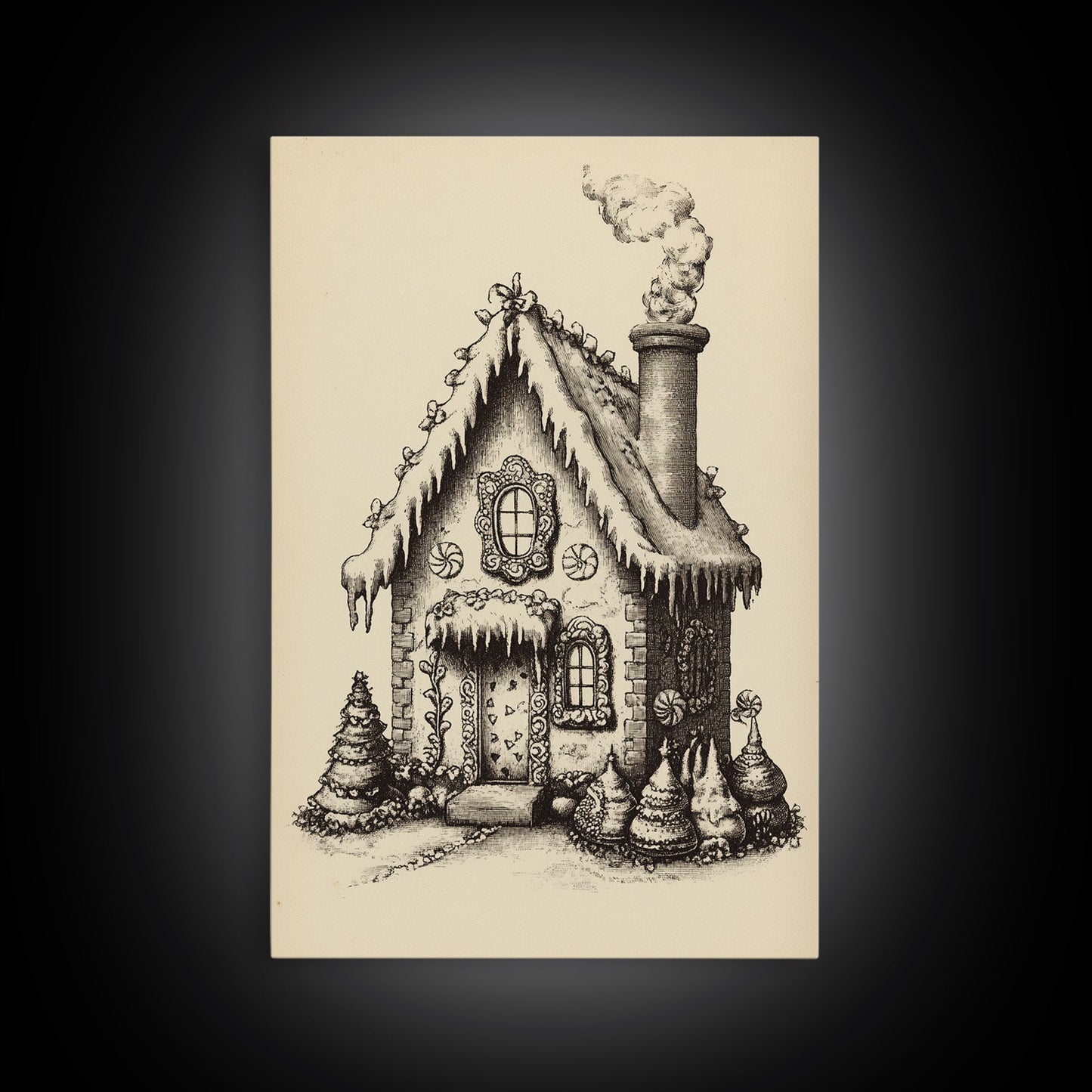 Vintage Gingerbread House Canvas Print - Framed Canvas - Minimalist Christmas Art - Boho Christmas Art - Rustic Christmas Art