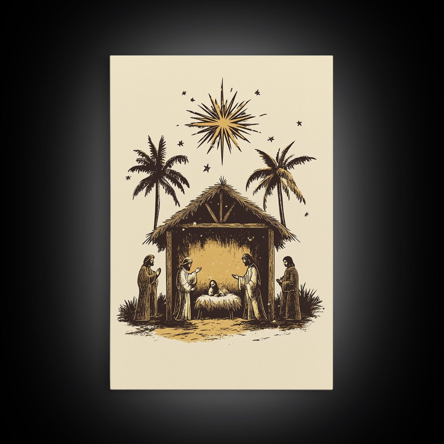 Vintage Nativity Scene Canvas Print - Framed Canvas - Minimalist Christmas Art - Boho Christmas Art - Rustic Christmas Art