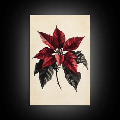 Christmas Poinsetta Canvas Print - Framed Canvas - Minimalist Christmas Art - Boho Christmas Art - Rustic Christmas Art