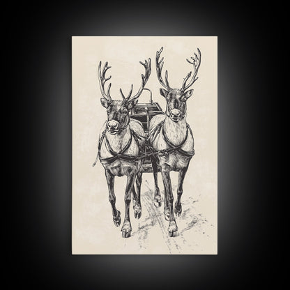 Santa's Sleigh Canvas Print - Framed Canvas - Minimalist Christmas Art - Boho Christmas Art - Rustic Christmas Art