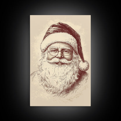 Portrait of Santa Clause Canvas Print - Framed Canvas - Minimalist Christmas Art - Boho Christmas Art - Rustic Christmas Art