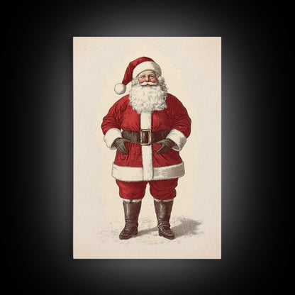 Cheerful Santa Clause Canvas Print - Framed Canvas - Minimalist Christmas Art - Boho Christmas Art - Rustic Christmas Art