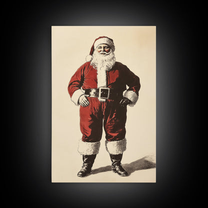Vintage Santa Clause Canvas Print - Framed Canvas - Minimalist Christmas Art - Boho Christmas Art - Rustic Christmas Art