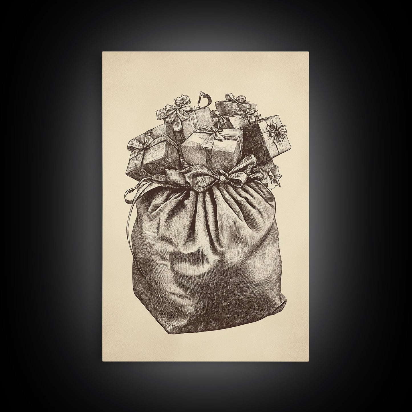 Santa's Gift Bag Canvas Print - Framed Canvas - Minimalist Christmas Art - Boho Christmas Art - Rustic Christmas Art