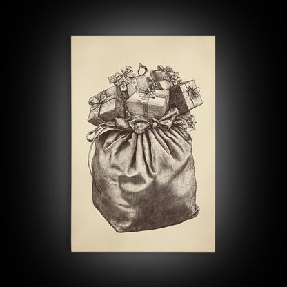 Santa's Gift Bag Canvas Print - Framed Canvas - Minimalist Christmas Art - Boho Christmas Art - Rustic Christmas Art