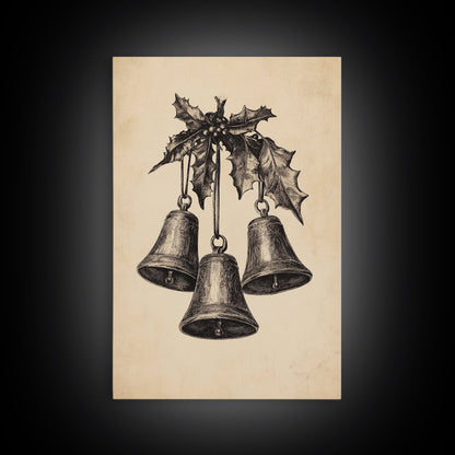 Christmas Bells Canvas Print - Framed Canvas - Minimalist Christmas Art - Boho Christmas Art - Rustic Christmas Art