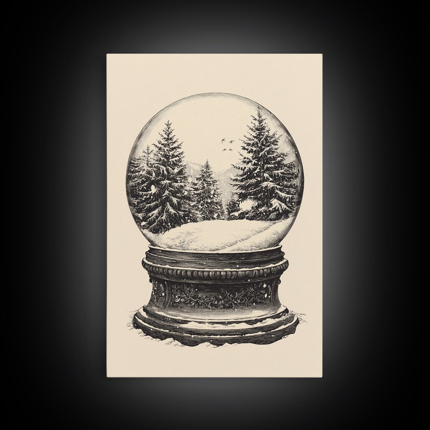 Sketch of a Christmas Snow Globe Canvas Print - Framed Canvas - Minimalist Christmas Art - Boho Christmas Art - Rustic Christmas Art