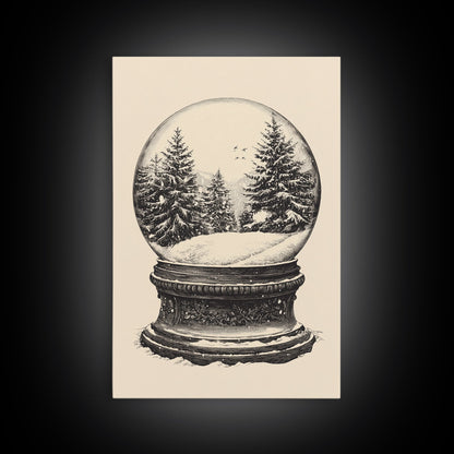 Sketch of a Christmas Snow Globe Canvas Print - Framed Canvas - Minimalist Christmas Art - Boho Christmas Art - Rustic Christmas Art