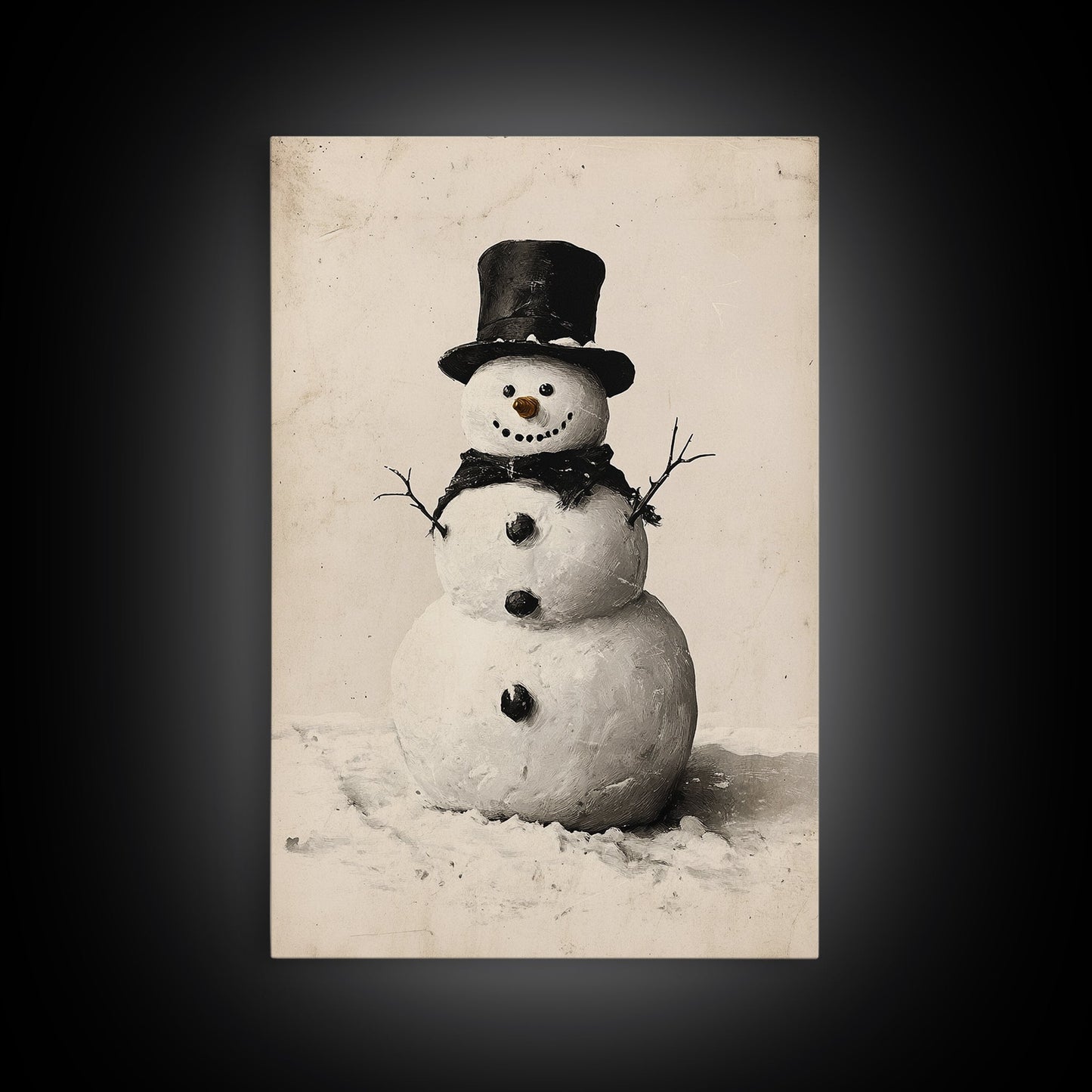 Christmas Snowman Sketch Canvas Print - Framed Canvas - Minimalist Christmas Art - Boho Christmas Art - Rustic Christmas Art