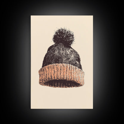 Christmas Beanie Hat Canvas Print - Framed Canvas - Minimalist Christmas Art - Boho Christmas Art - Rustic Christmas Art