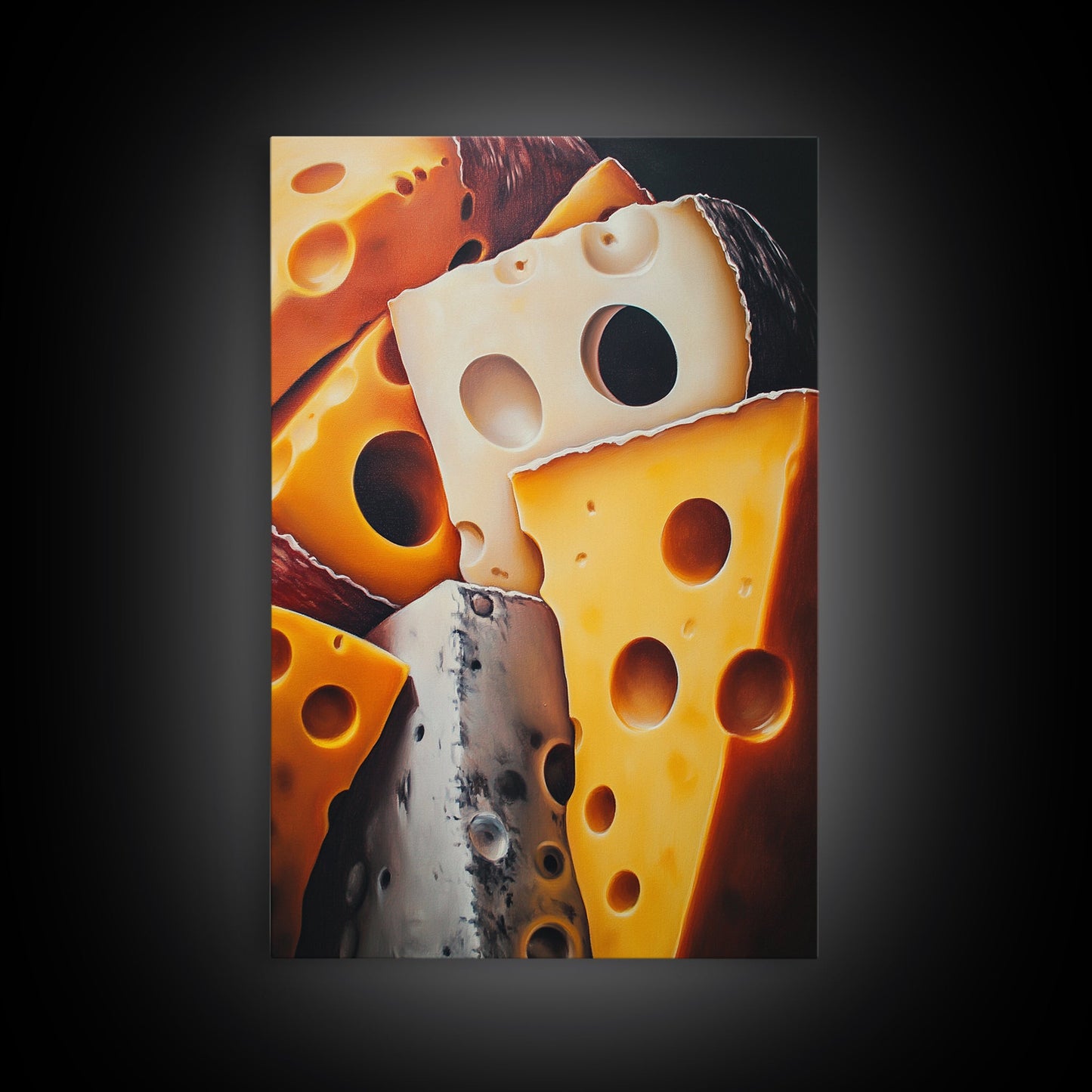 Kitchen Wall Art Painting of Cheese Canvas Print, Kitchen Decor, Modern Kitchen, Food Review Prop Decor