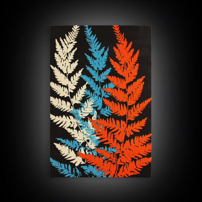 Fern Leaves Abstract Art Print, Retro MCM Style Home Decor, Mid Cenury Modern Abstract Wall Art, Fern Leaves Painting