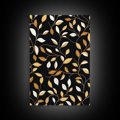 Ivy Leaves Framed Canvas Print, Mid Century Modern Pattern art, Botanical Print, Botanical Wall Art, Black Background