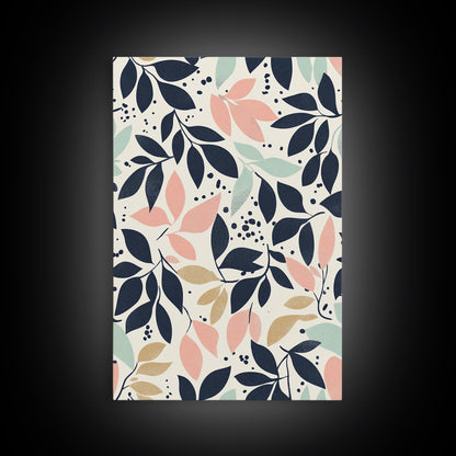 Pastel Florel and Botanical Wall Art, Mid Century Modern Leaves Art Print, Wood Frame Wall Art Canvas Print, Canvas Art, Living Room Decor