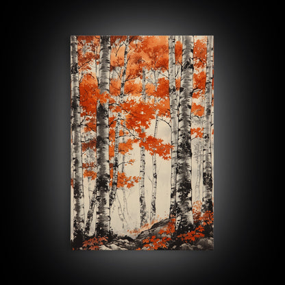 Birch Forest Art Print Autumn Aspen Trees Wall Art Birches Canvas Print Watercolor Landscape Colorado Art Neutral Fall Forest Painting