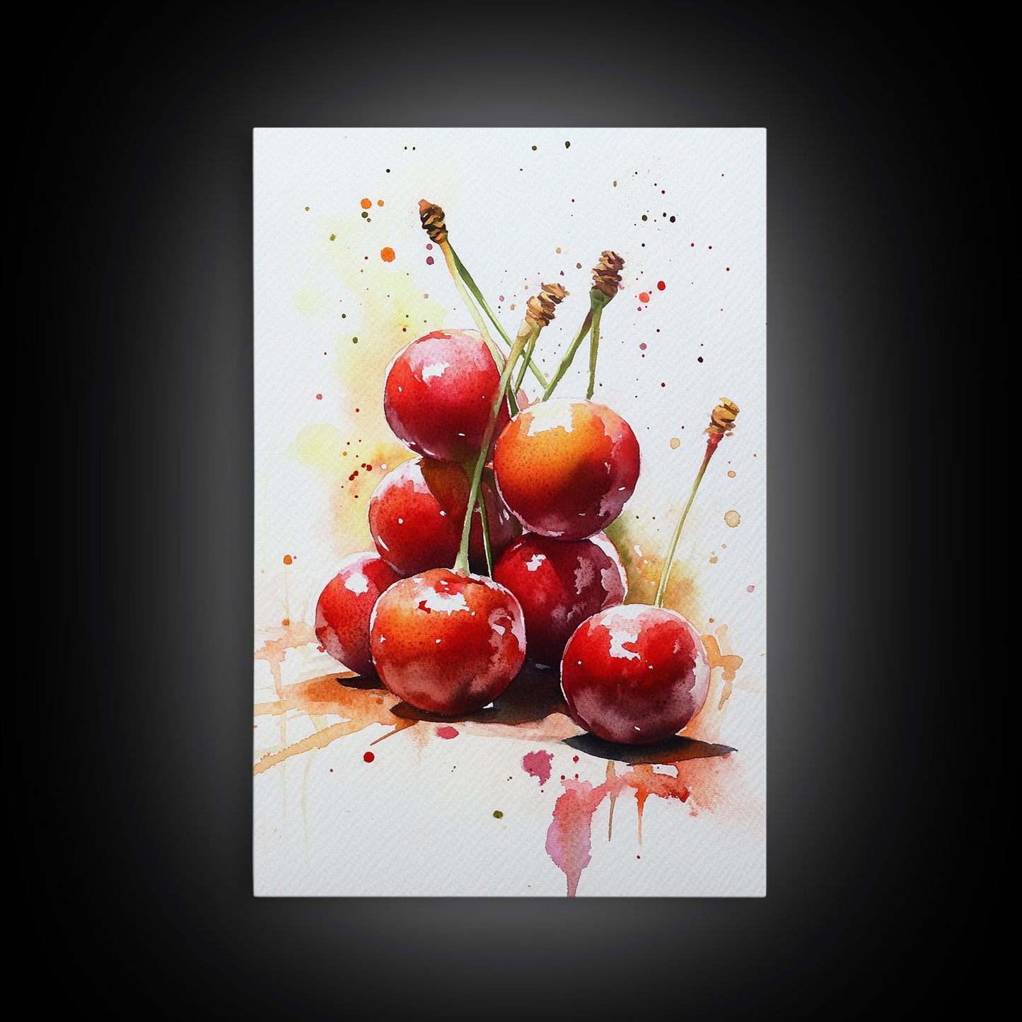 Cherry Wall Art Canvas Print, Cherry Painting, Kitchen Food Decor, Kitchen Wall Art, Original Cherry Painting, Home Decor For Kitchen