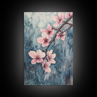 Home Decor Cherry Blossoms Wall Art, Cherry Blossom Art, Large Gallery Wrapped Canvas, Ready To Hang Aesthetic Decor, Cherry Blossom Art