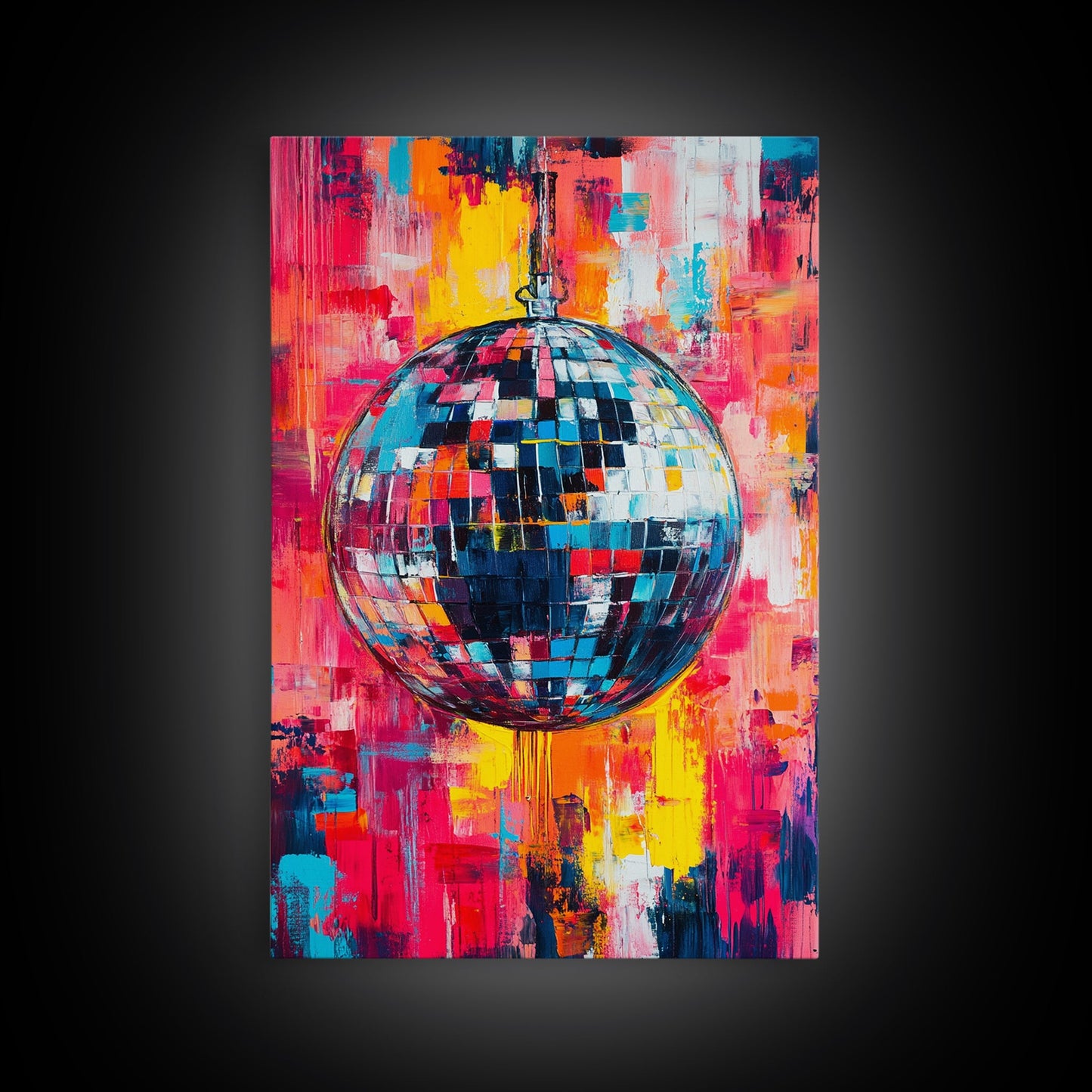 Graffiti Abstract Disco Ball Painting Print, Disco Ball Canvas Print, Rainbow Disco Ball, Pop Art Disco Ball Wall Art For Living Room
