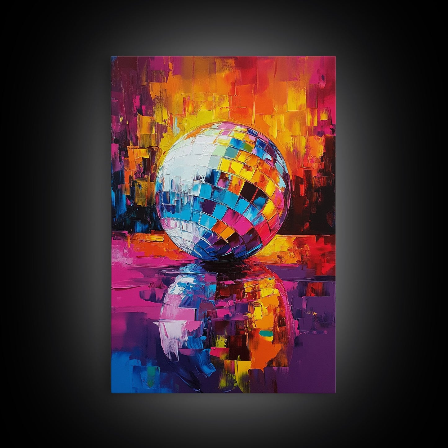 Reflections of a Disco Ball, Framed Canvas Print, Disco Ball Poster, Disco Ball Painting, Disco Ball Wall Art, Dance Studio Decor