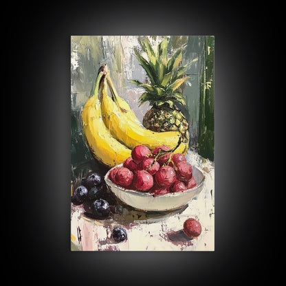 Retro Antique Fruit Still Life Oil Painting Canvas Print, Wood Framed Canvas, Still Life Art, Oil Painting Print, Kitchen Decor, Kitchen Wall Art