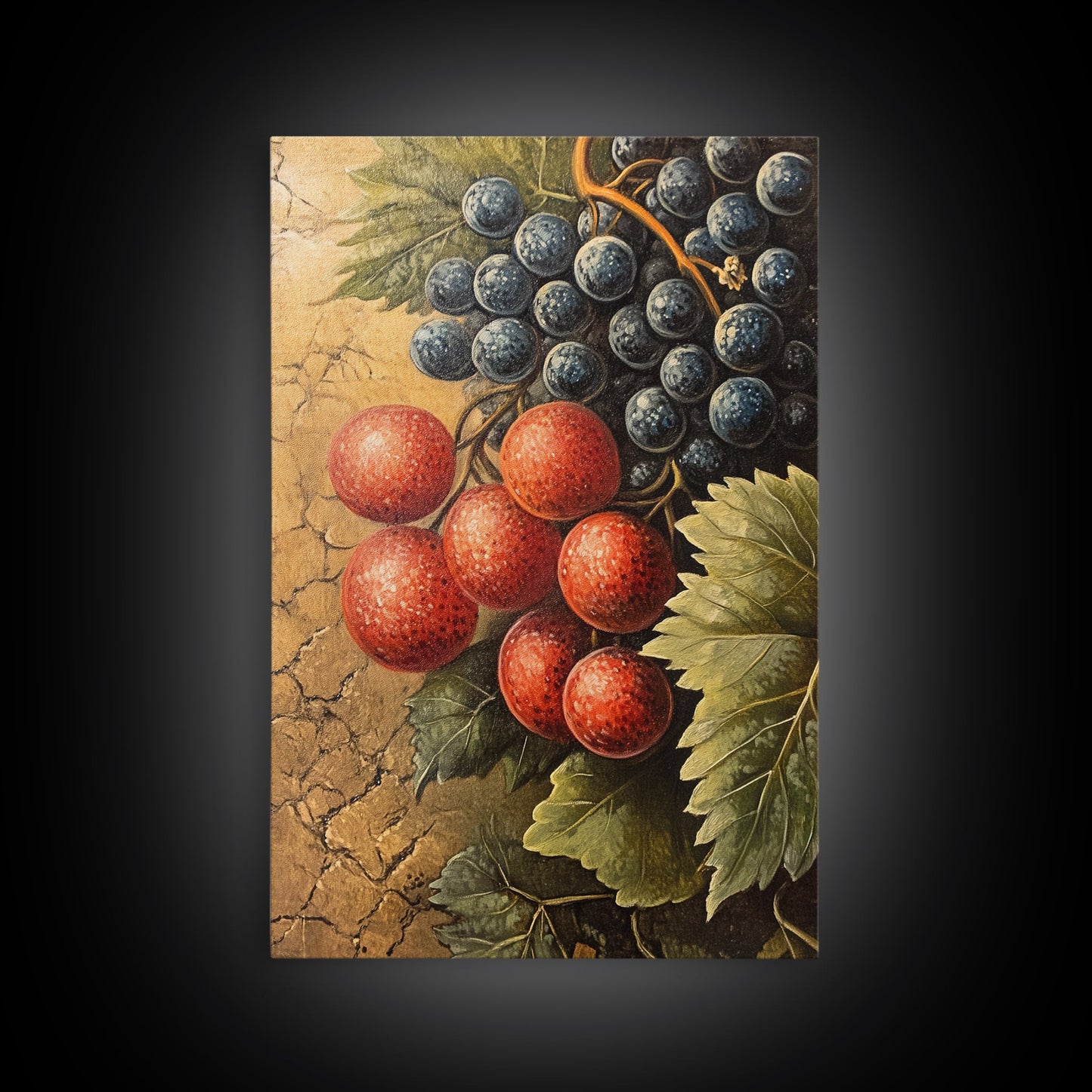 Grapes Wall Art Framed Canvas Print, Antique Fruit Still Life Oil Painting Print, Kitchen Decor, Modern Farmhouse Wall Art, Farmhouse Decor