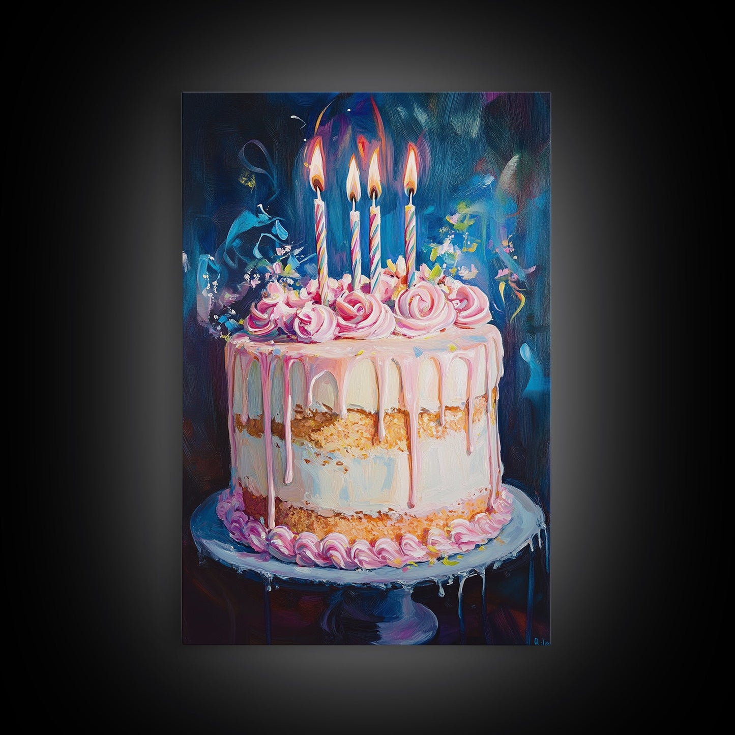 The Birthday Cake, Abstract Canvas Print Oil Painting Of a Birthday Cake, Kitchen Decor, Food Review Kitchen Art, Dining Room Art