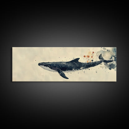 Humpback Whale Wall Art on Canvas - Framed Wall Art - Large Panoramic Gallery Wrapped Canvas Ready To Hang - Wabi Sabi Whale Print