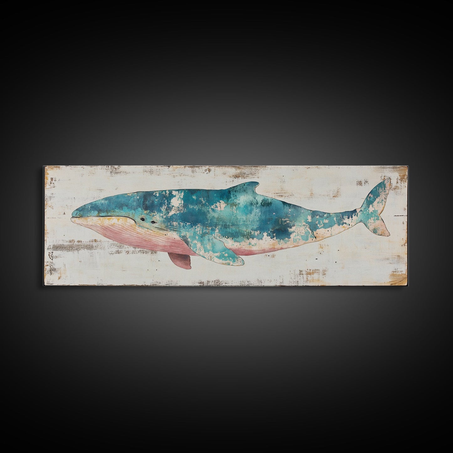 Humpback Whale Panoramic Wall Art Canvas Print - Wood Framed Canvas - Nautical Decor - Ready To Hang, Whale Art, Whale Fine Art
