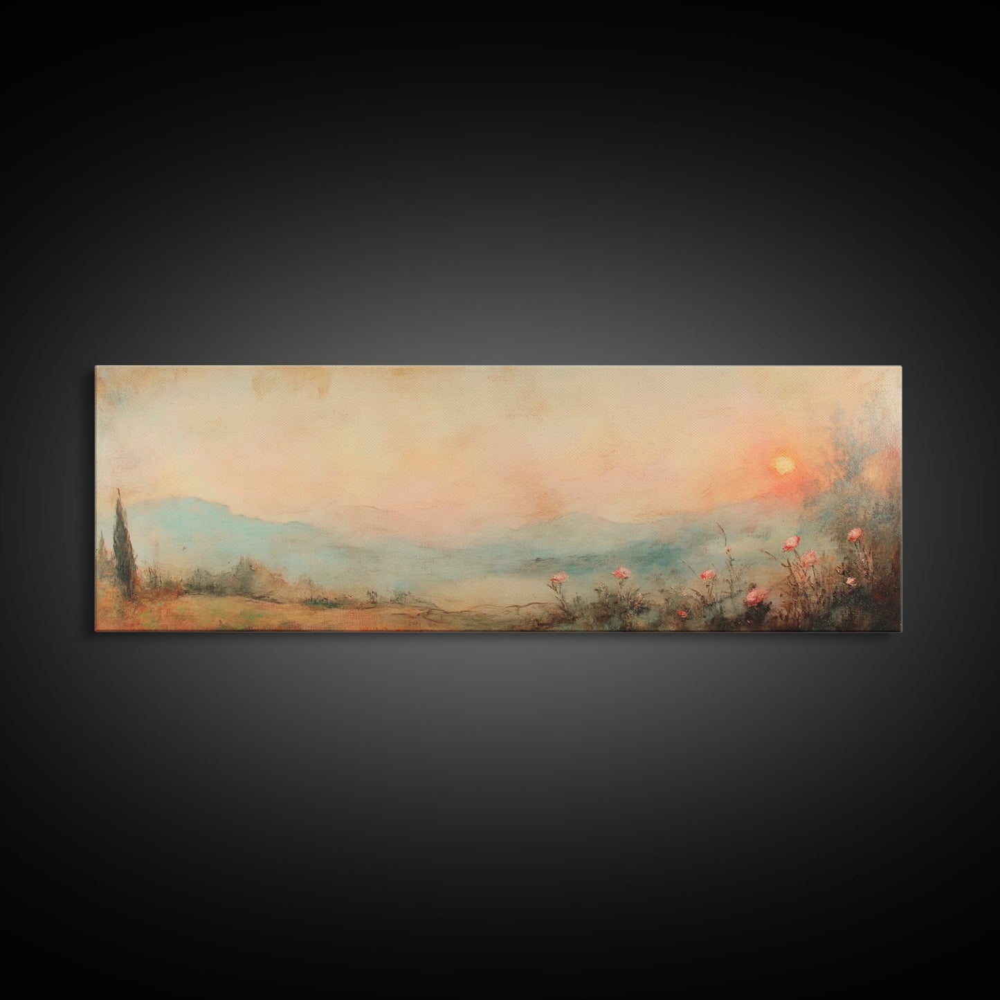 Moody Floral Landscape Painting Print, Panoramic Wall Art, Moody Artwork, Moody Landscape, Moody Wallpaper Wall Art, Moody Art Print