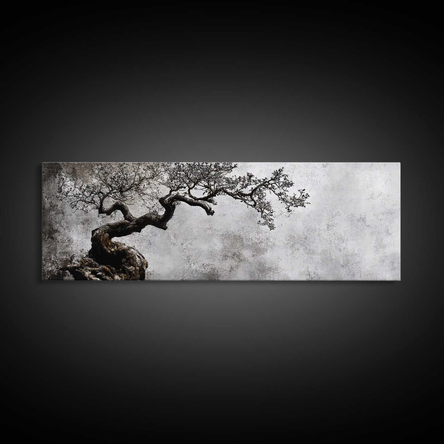 Black and White Bonzai Tree Framed Canvas Print, Wabi Sabi Japanese Style Home Decor, Minimalist Art, Moody Decor, Moody Art