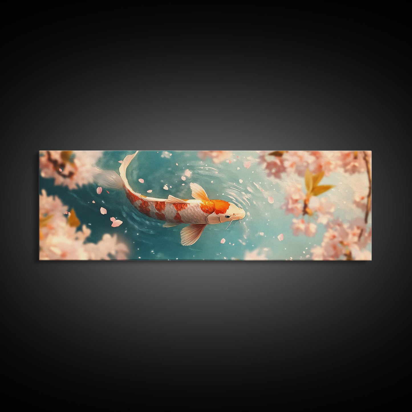 Reflections of a Koi Fish Panoramic Print, Canvas Print, Ready To Hang Wall Art, Koi Fish Painting, Soothing Decor, Zen Studio Art