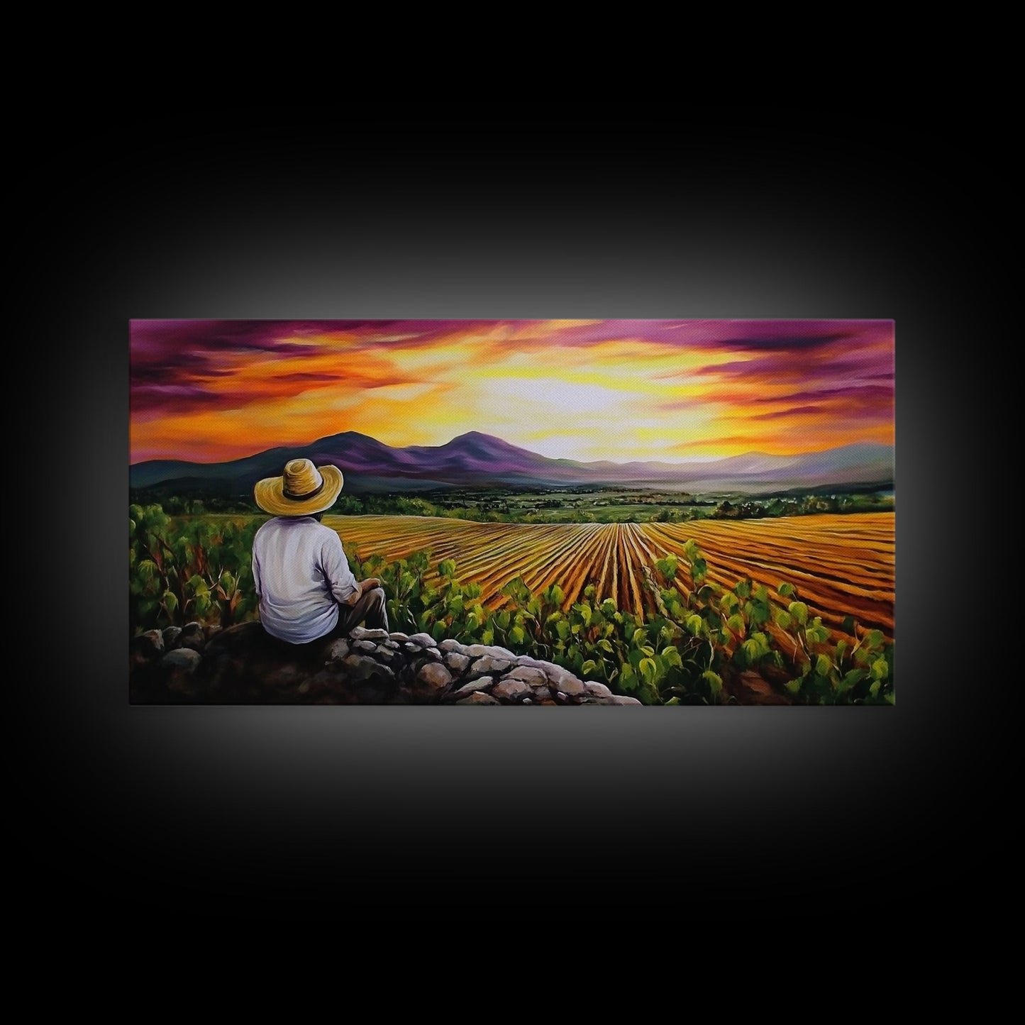 Farmhouse Wall Art Framed Canvas Print - Mexicano Art - Chicano Art - Oil Painting Print of a Tejano Farmer - Arte Mexicano