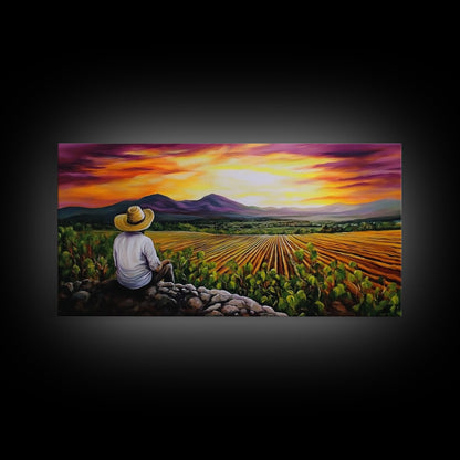 Farmhouse Wall Art Framed Canvas Print - Mexicano Art - Chicano Art - Oil Painting Print of a Tejano Farmer - Arte Mexicano