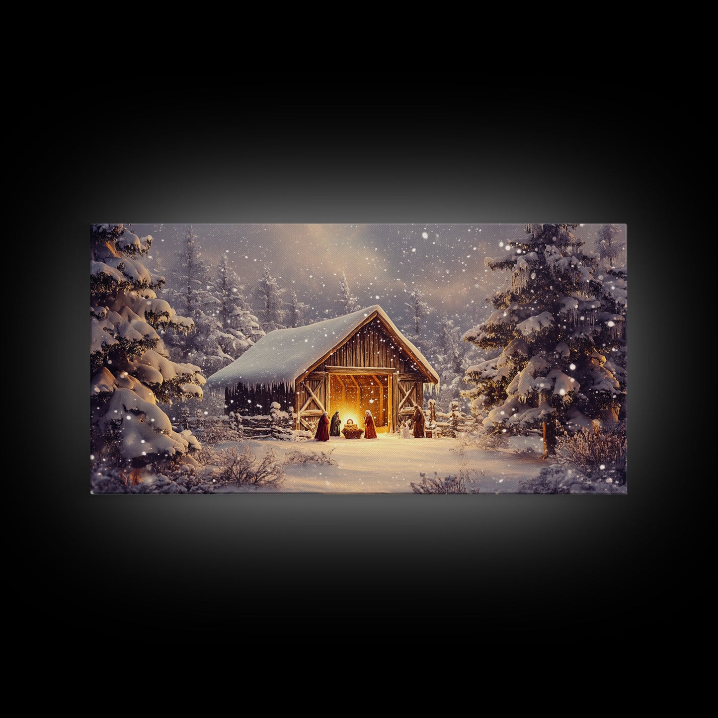 Nativity Scene Framed Canvas Print, Jesus in His Manger, Christmas Wall Art, Christmas Centerpiece Art, Nativity Oil Painting