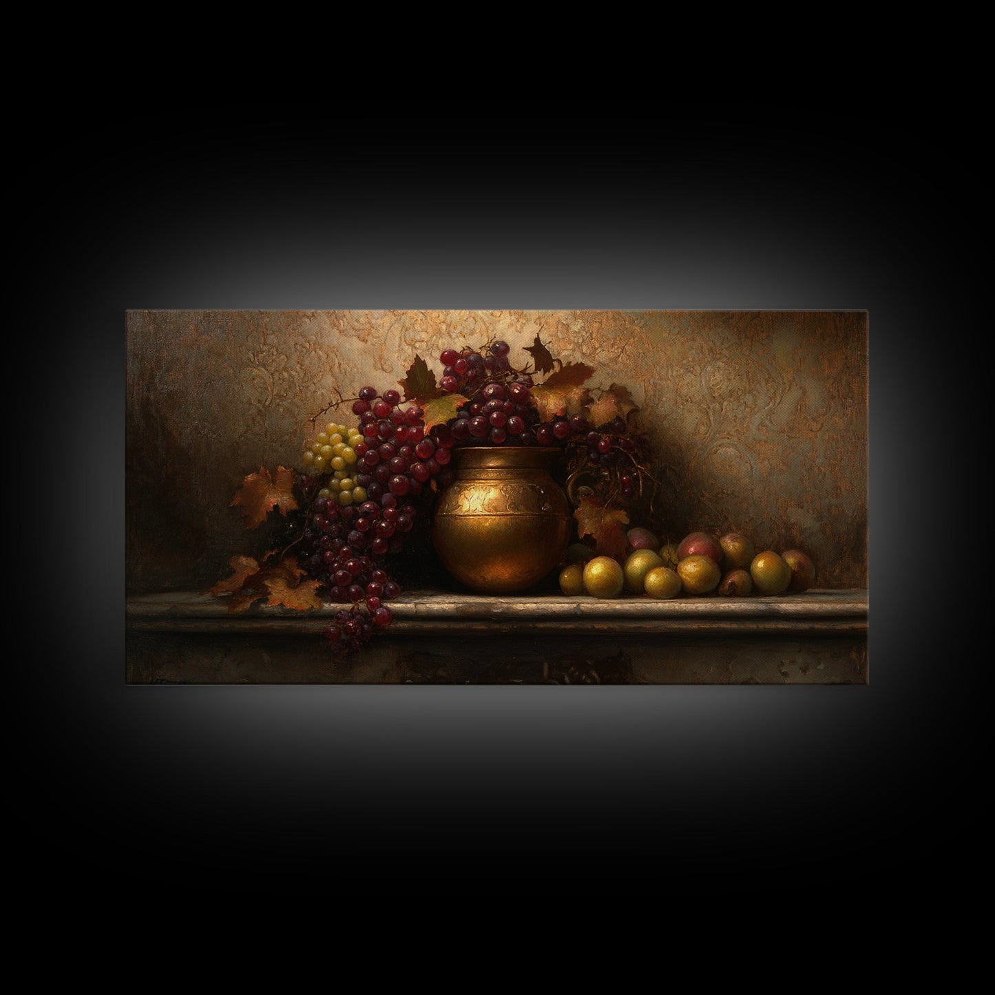 Still Life of Grapes, Framed Canvas Print, Victorian Oil Painting Print, Kitchen Wall Art, Kitchen Painting, Kitchen Home Decor