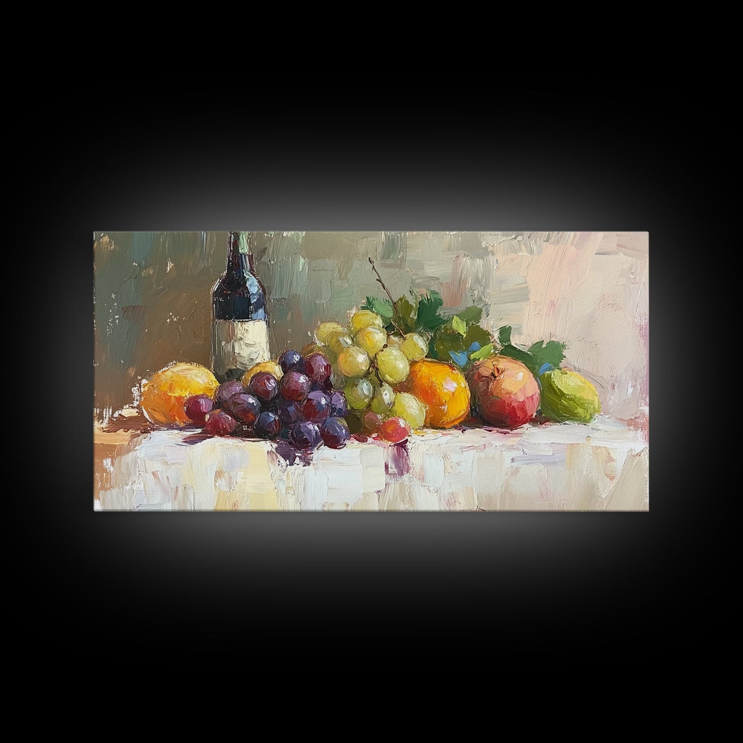 Still Life of Grapes, Fruit and Wine, Framed Canvas Print, Eclectic Kitchen Home Decor, Kitchen Wall Art, Dining Room Wall Art, Art For Kitchen
