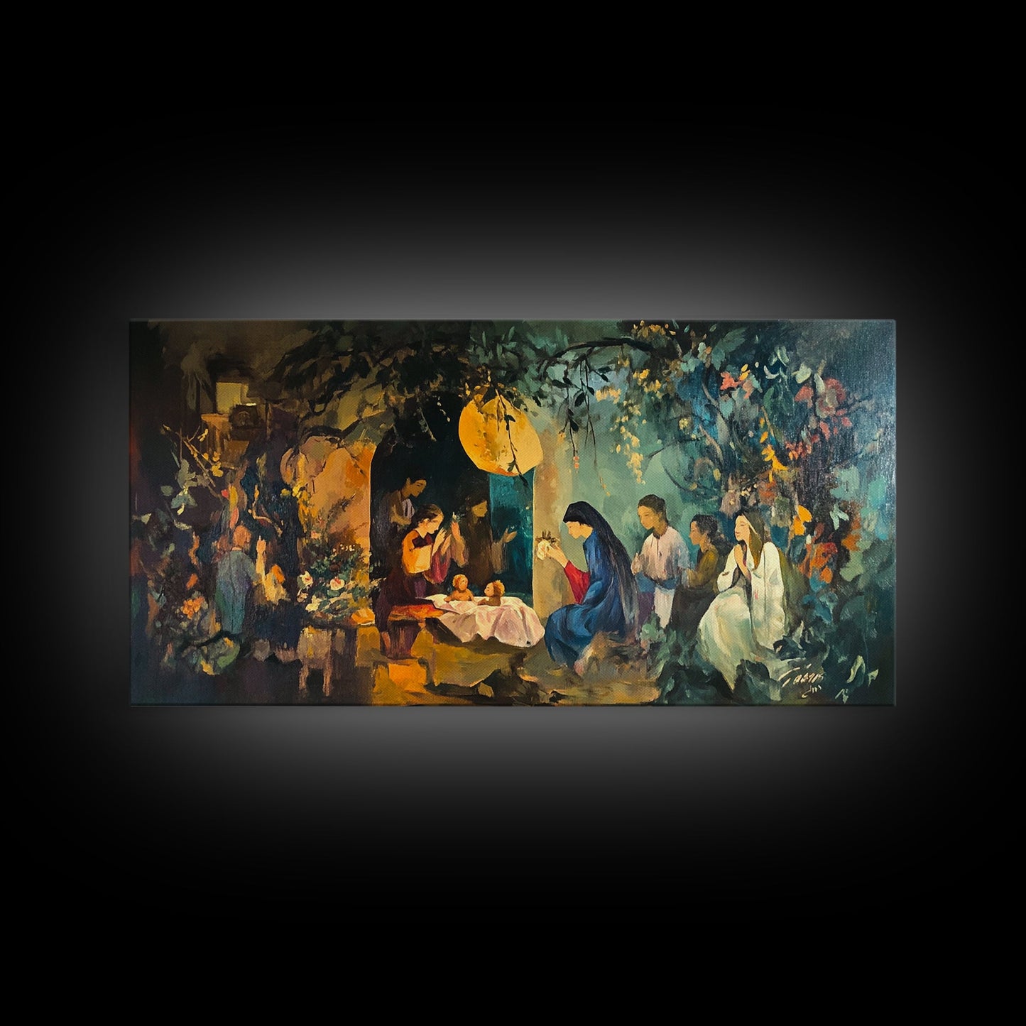 Christian Nativity Jesus In The Manger Ready To Hang Canvas Wall Art - Farmhouse Christmas Decor - Christian Wall Art - Christian Painting