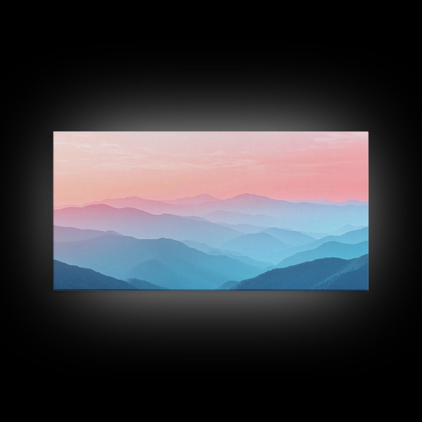 Vaporwave Landscape Painting Print of The Blue Ridge Mountains, Framed Canvas Print, Foggy Mountain Landscape Painting, Ready To Hang Art