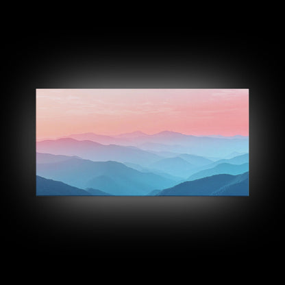 Vaporwave Landscape Painting Print of The Blue Ridge Mountains, Framed Canvas Print, Foggy Mountain Landscape Painting, Ready To Hang Art