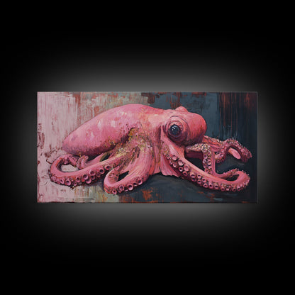 Pink Octopus Framed Canvas Print - Wabi Sabi Style Minimalist Wall Art - Octopus Painting
