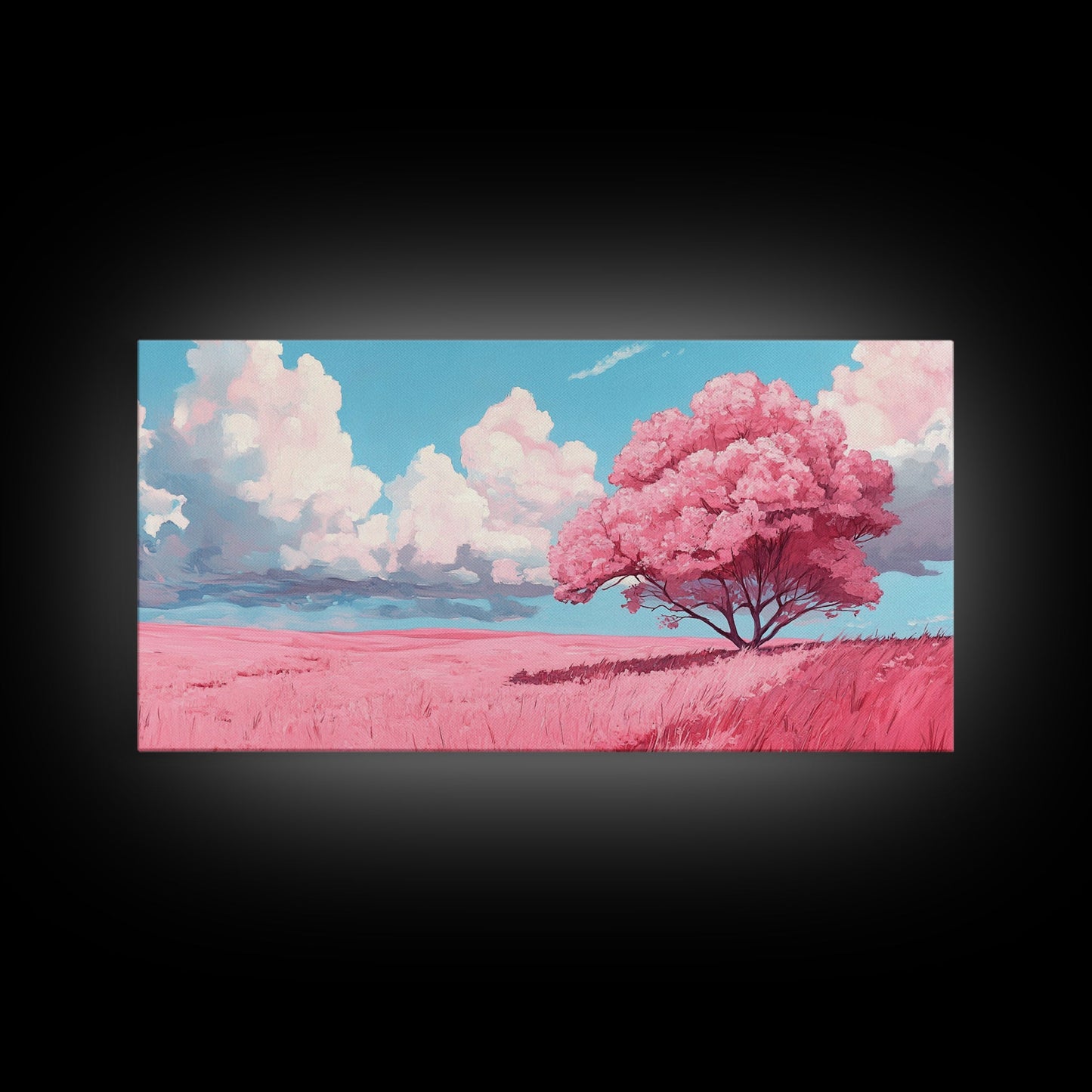 Pink Fields - Abstract Wall Art - Framed Canvas Print - Abstract Landscape Painting - Surrealist Wall Art - Above Sofa Modern Art