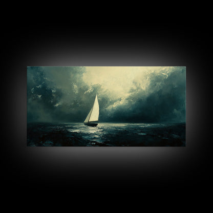 Sailing Through The Storm - Framed Canvas Print - Nautical Home Decor - Sailboat Painting - Sailing Painting - Nautical Seascapes Art