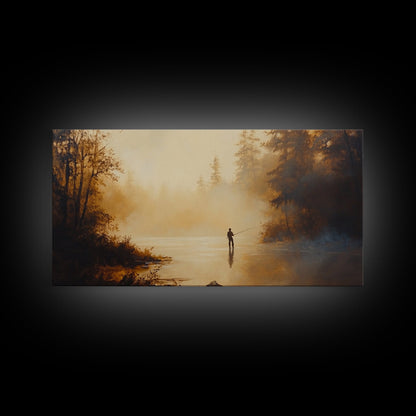 Retro Oil Painting Print of a Fly Fisher - Framed Canvas Print - Fishing Wall Art, Fisherman Painting, Fishing Gift, Gift for Fisher