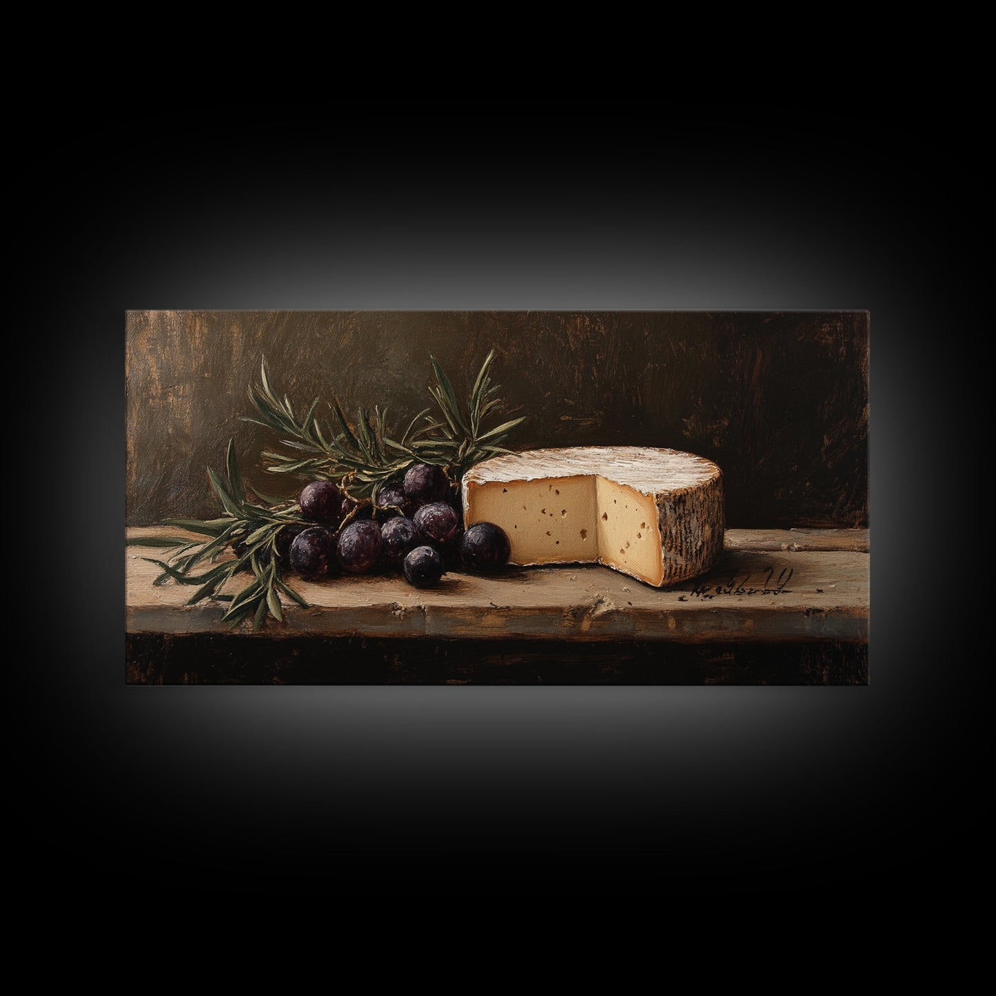 Still Life of FIgs and Cheese - Framed Canvas Print Ready To Hang Wall Art - Oil Painting Of Cheese, Cheese Painting, Kitchen Art