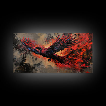 Grunge Phoenix Painting, Framed Canvas Print, Vibrant Phoenix Wall Art Print, Mythical Poster Art, Printed Wall Art
