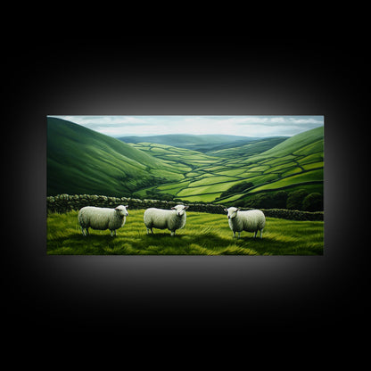 Scottish Highlands Canvas Print | Scottish Farmhouse Wall Art | Painting of Sheep in Scotland | Scotland Landscape Oil Painting