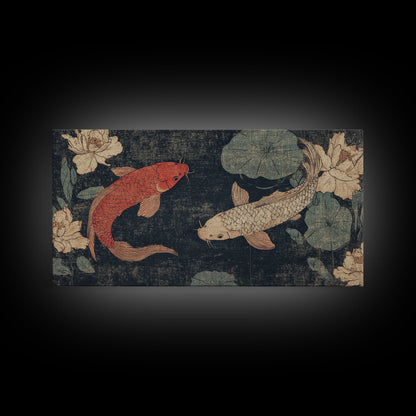 Wabi Sabi Koi Fish Painting Print, Japanese Style Artwork, Elegant Wall Art, Living Room or Bedroom Wall Art, Ready To Hang Canvas