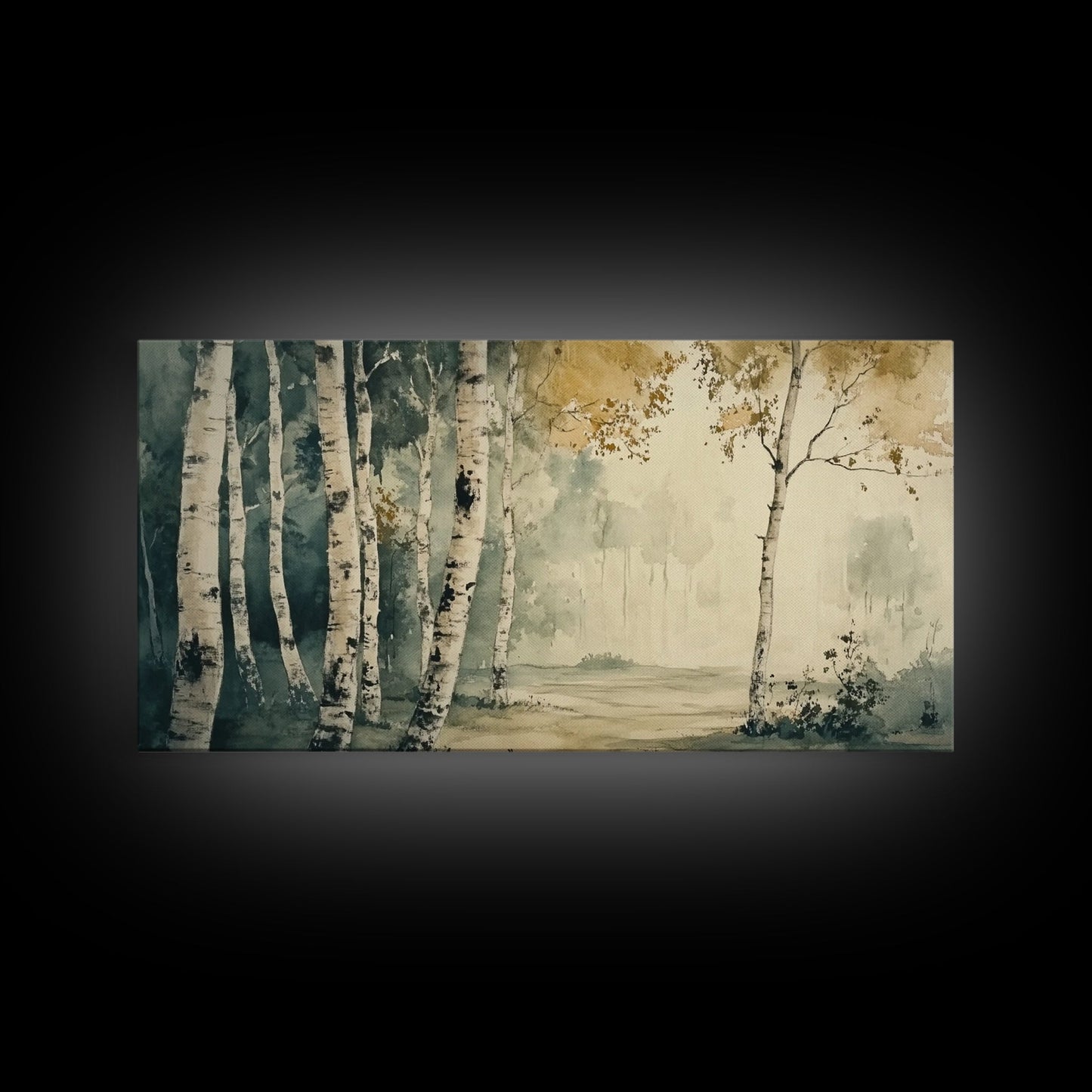 Mountain Forest Landscape Canvas Wall Art, Abstract Birch Tree Forest Watercolor Painting Print, Aspen Trees Colorado Wall Art