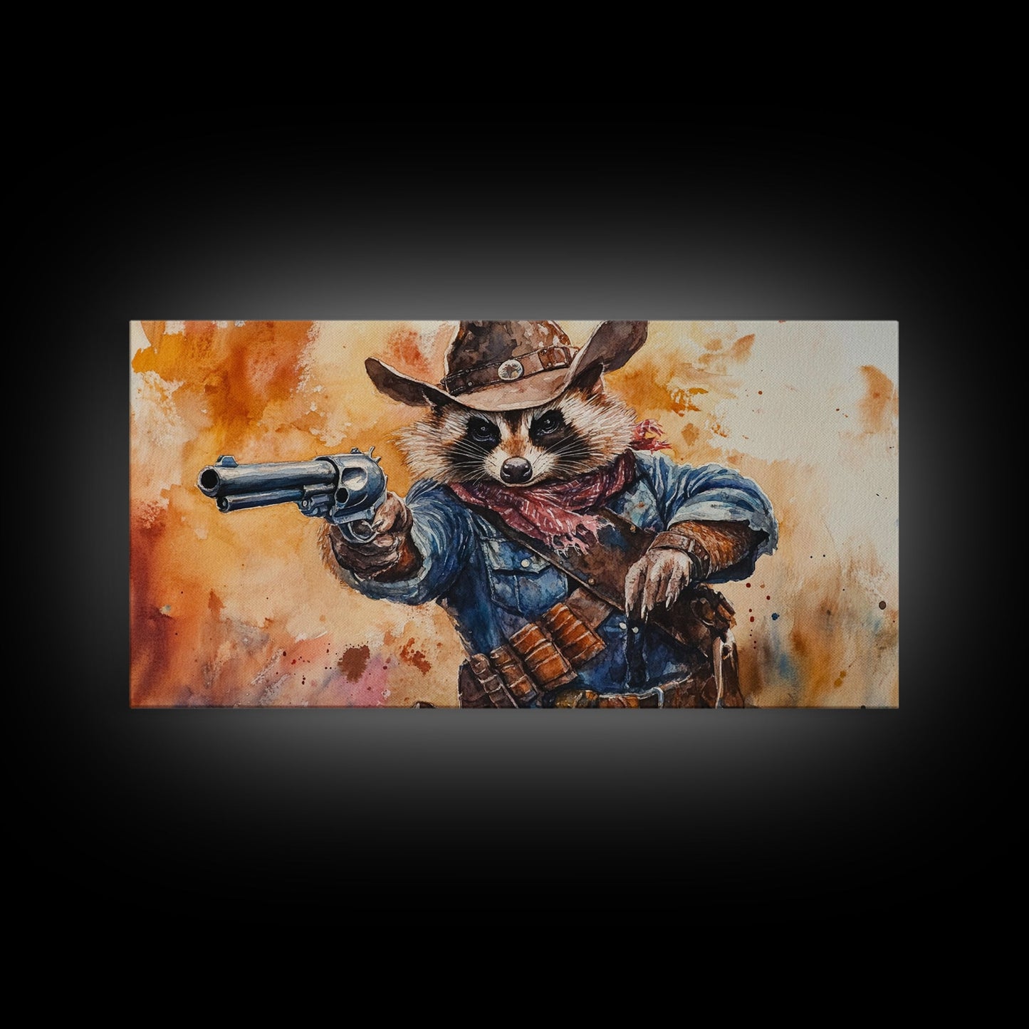 The Raccoon Cowboy - Framed Canvas Print - Raccoon Art - Trash Panda Cowboy