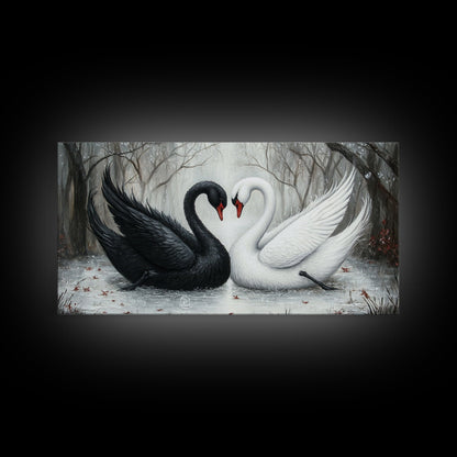 Dark Swans Forming a Heart - Framed Canvas Print - Dark Romance Wall Art - Dark Academia Art - Couple Gift Idea - Goth Art - Gothic Decor